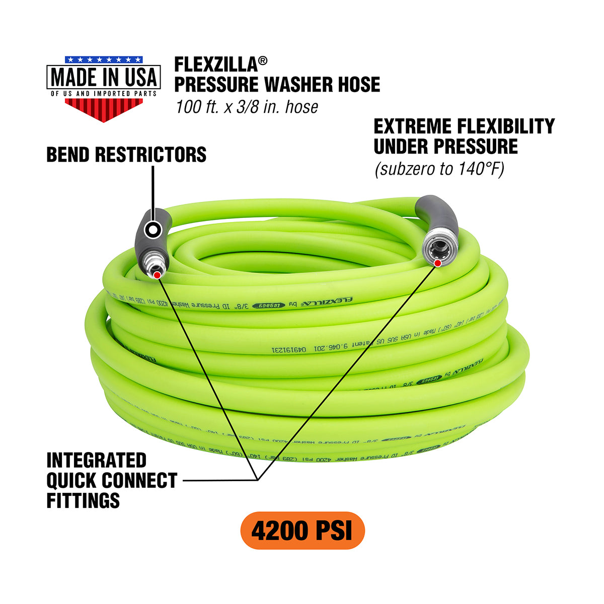 Pressure Washer Hose with Quick Connect Fittings