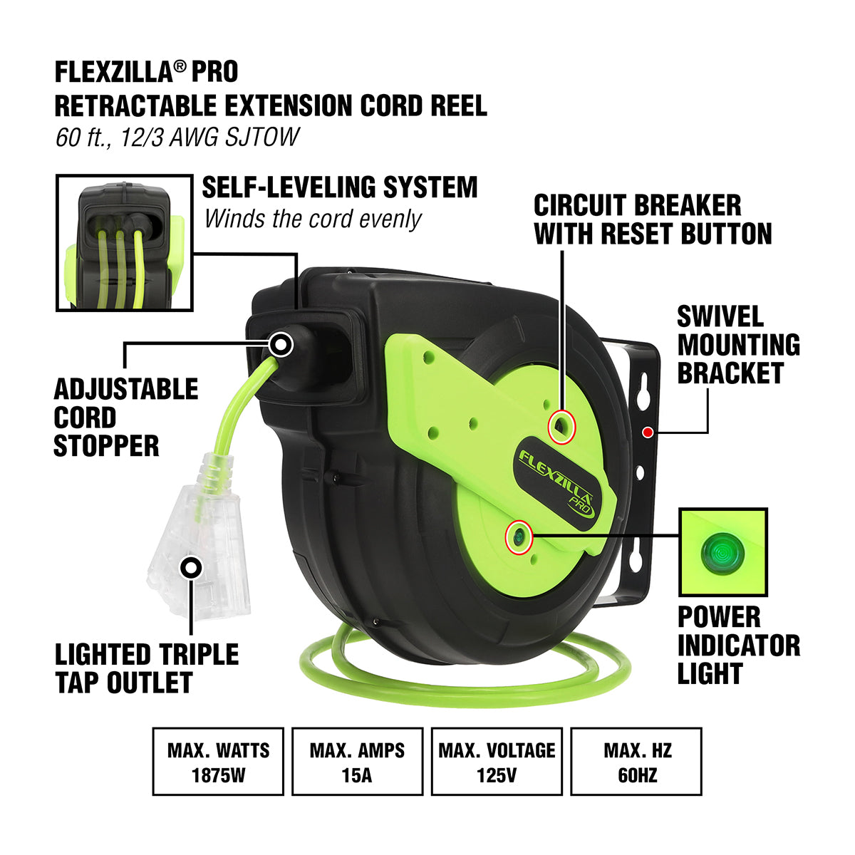 Pro Retractable Extension Cord Reel