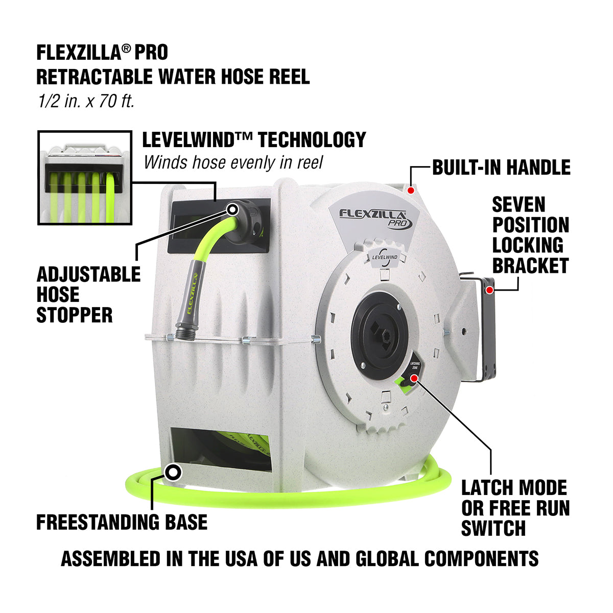 Flexzilla L8335FZ Retractable Water Hose Reel