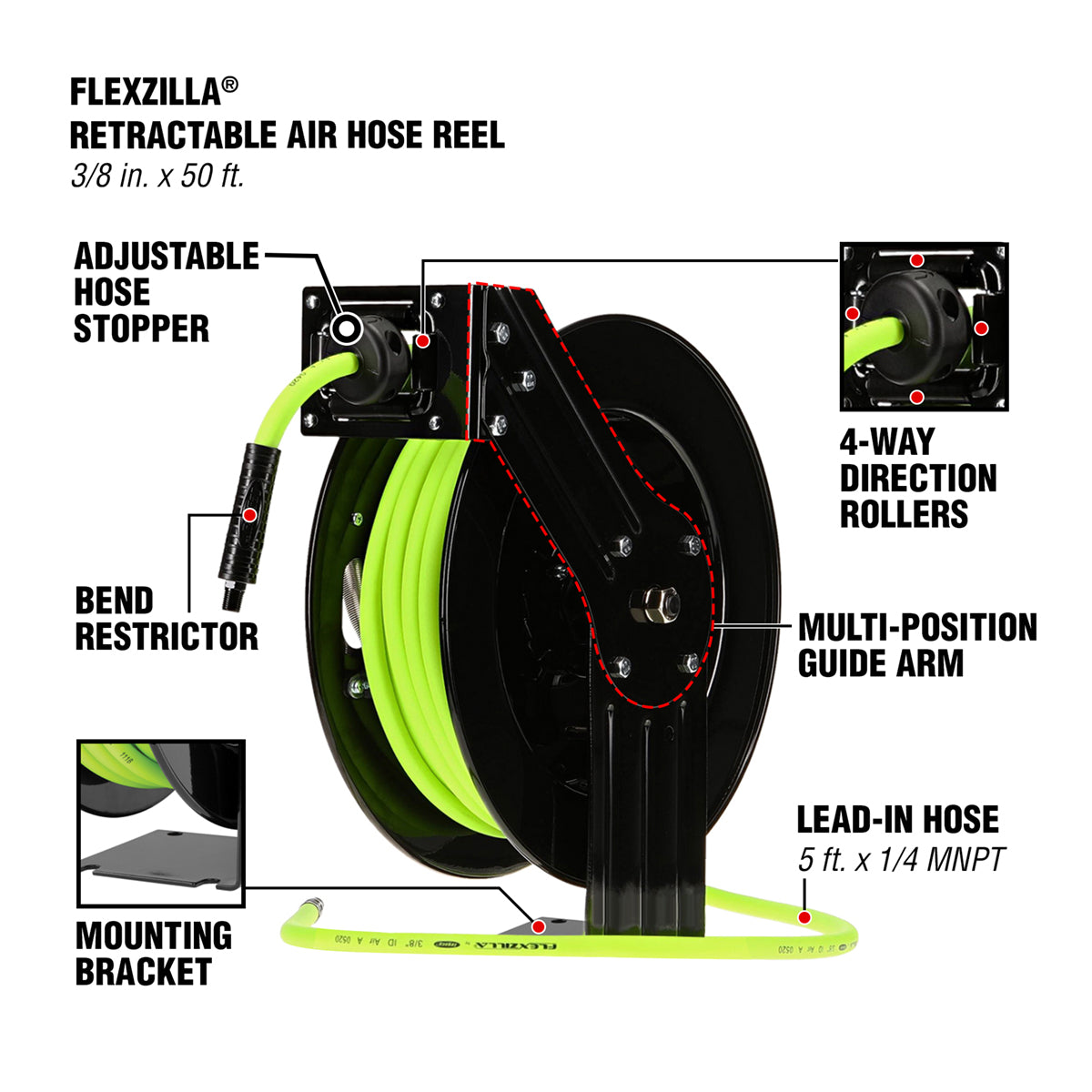 Open Face Retractable Air Hose Reel