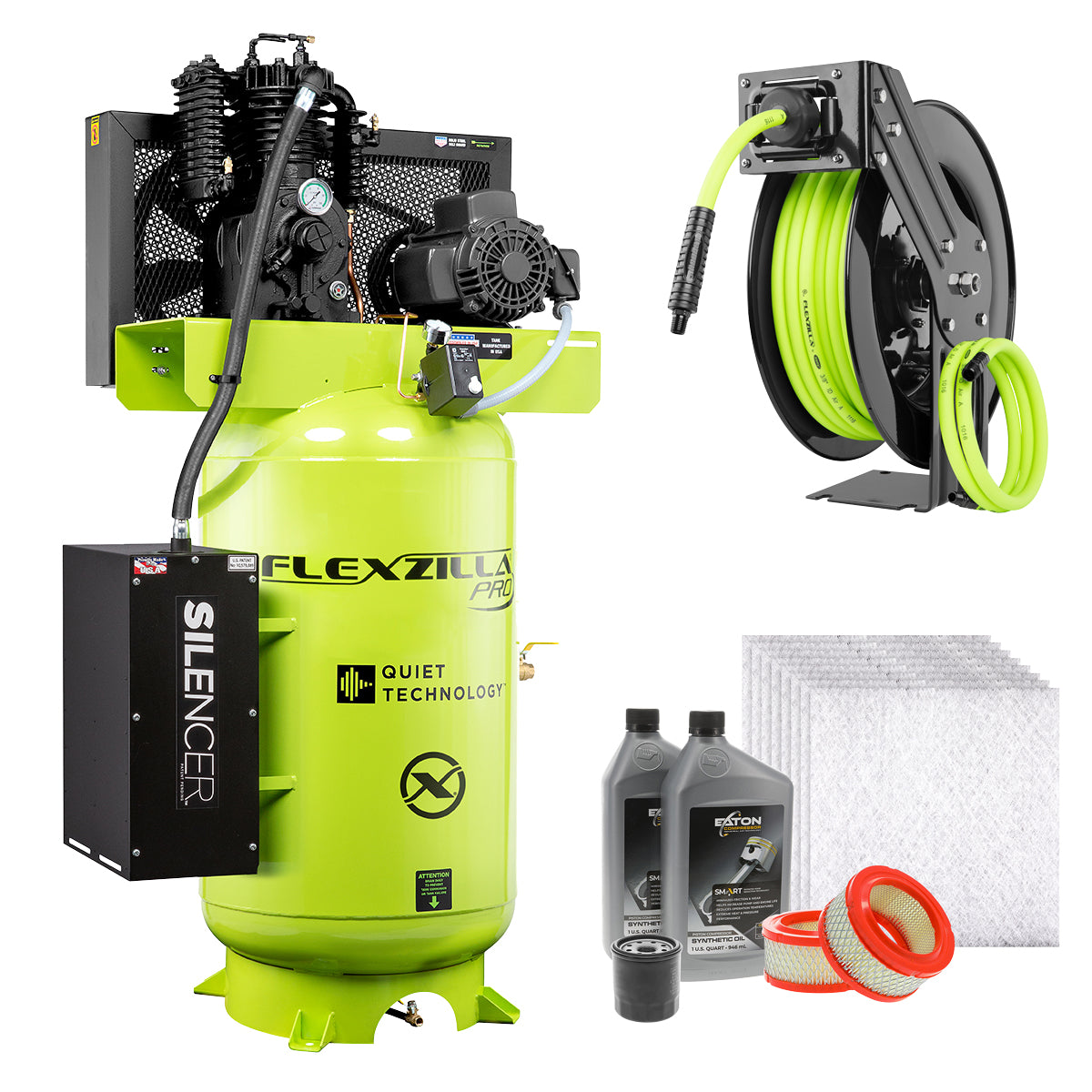 Flexzilla Pro Pressure Lube, Single Phase Stationary  Air Compressors w/Silencer