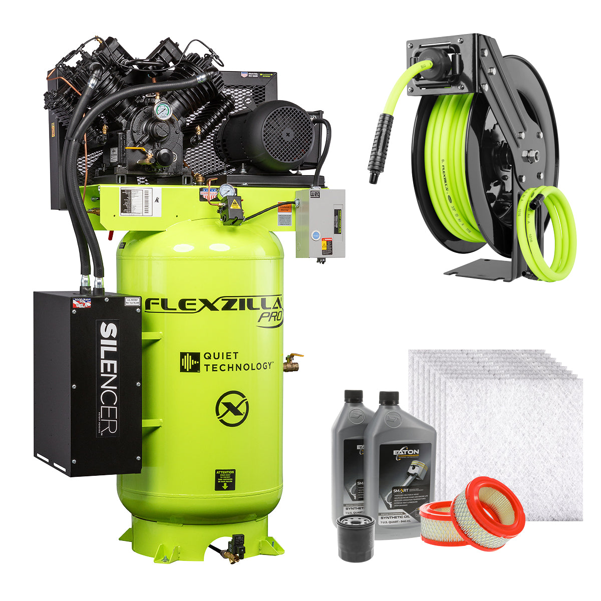 Flexzilla Pro Pressure Lube, Single Phase Stationary  Air Compressors w/Silencer