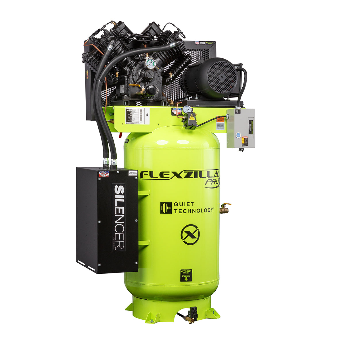 Flexzilla Pro Pressure Lube, Three Phase Stationary,  Air Compressor w/Silencer