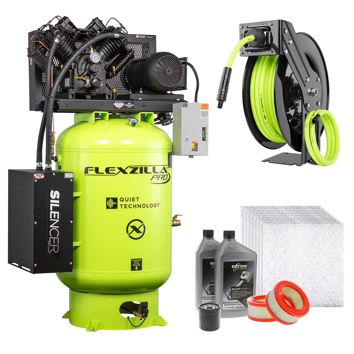 Flexzilla Pro Pressure Lube, Single Phase Stationary  Air Compressors w/Silencer