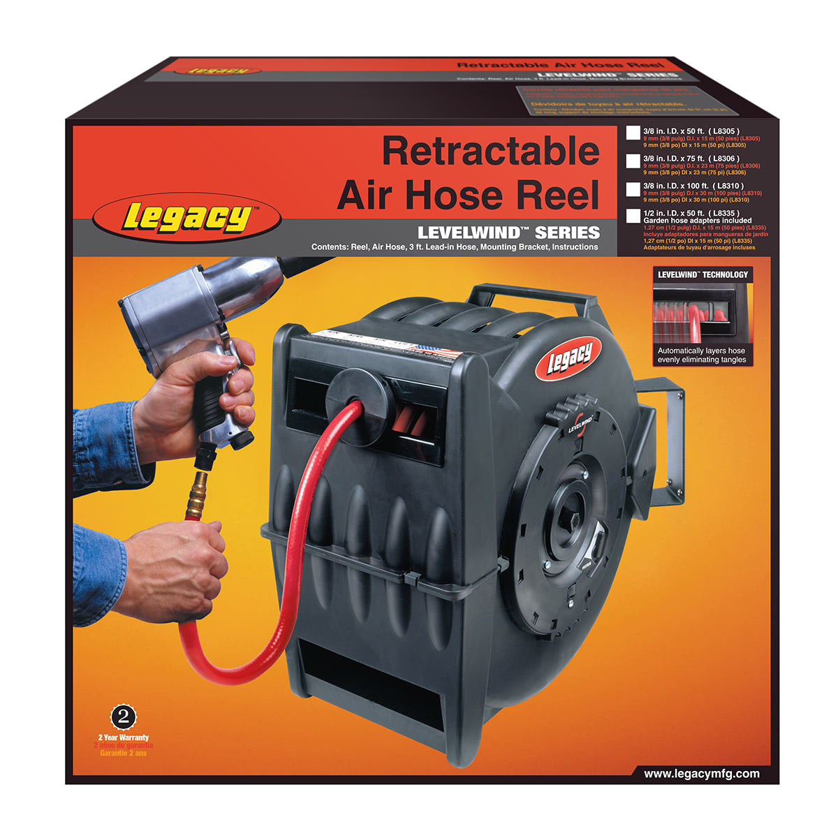 Levelwind Retractable Air Hose Reel