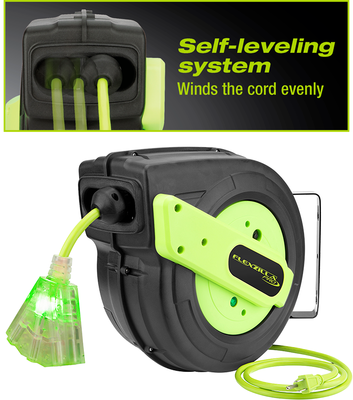  Flexzilla Retractable Extension, 14/3 AWG SJTOW, 50', Grounded  Triple Tap Outlet Electric Cord Reel, ZillaGreen, FZ8140503 : Todo lo demás