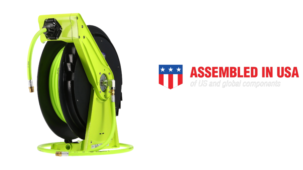The Flexzilla Air Hose Reel uses an adjustable hose stopper ensuring you  have just the right amount of hose length for your needs, reduci